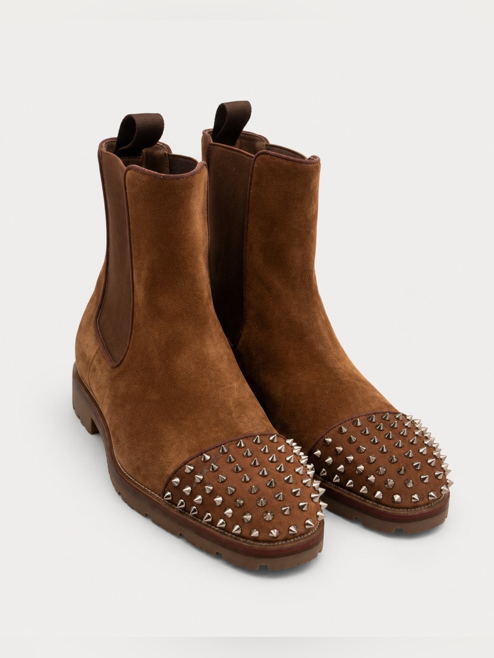 Christian Louboutin Brown Suede Chelsea Spike Boots – Men’s Size 43.5 – Red Sole